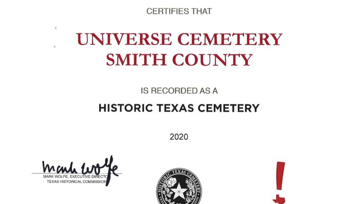Universe/University Cemetery designated as a Historic Texas Cemetery